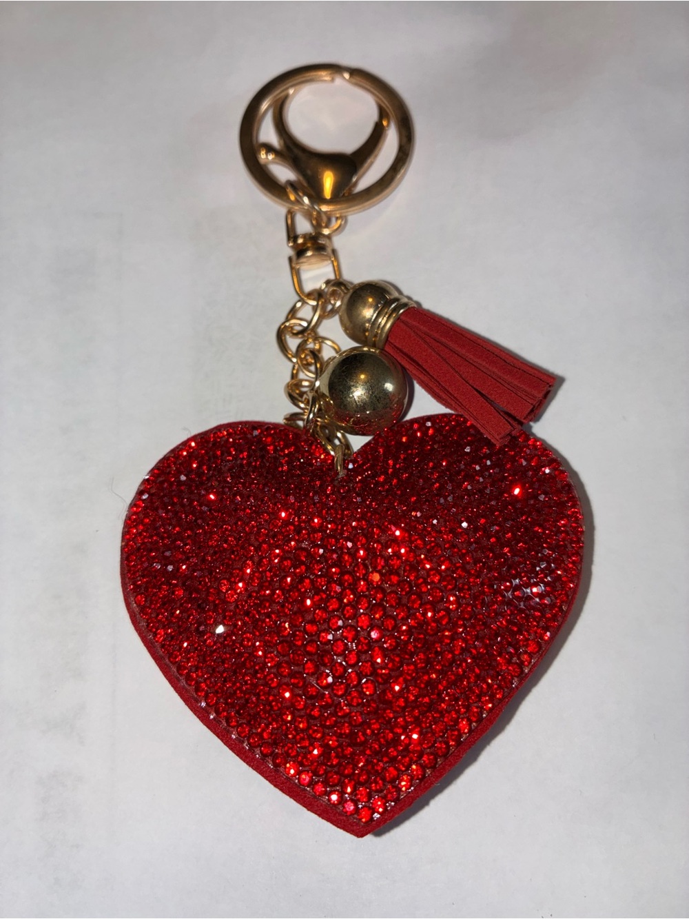 Red Heart Crystal Keychain with Tassel